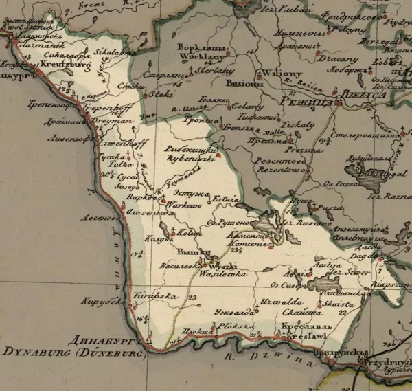 Višķi  1820. gada Krievijas  impērijas  ģeogrāfiskā atlasa Vitebskas guberņas kartē