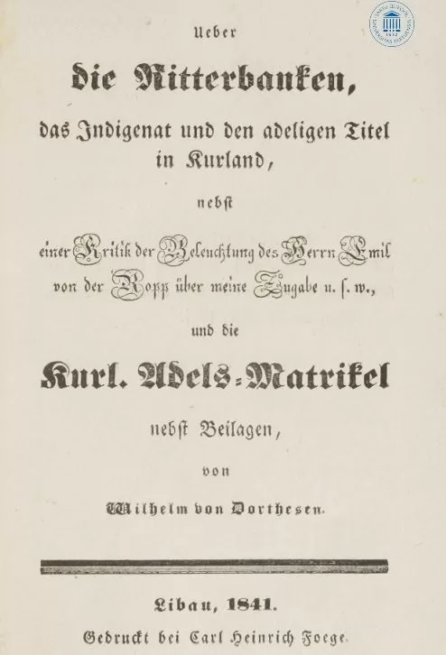 Kurzemes bruņniecības matrikula, kurā minēta Moļu dzimta, 1841